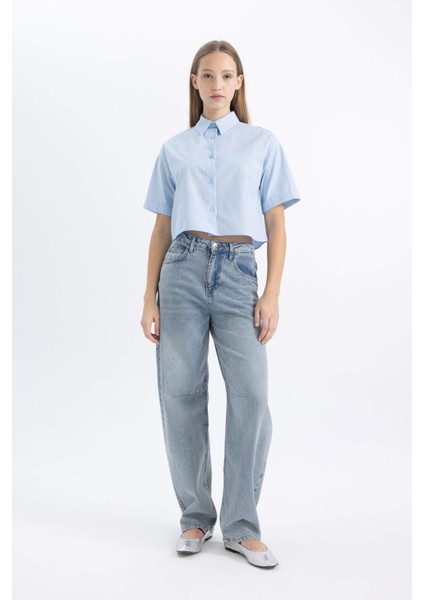 Coool Oversize Geniş Kalıp Çizgili Kısa Kollu Poplin Gömlek C0740AX24SM fiyatları