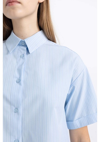 Coool Oversize Geniş Kalıp Çizgili Kısa Kollu Poplin Gömlek C0740AX24SM modelleri