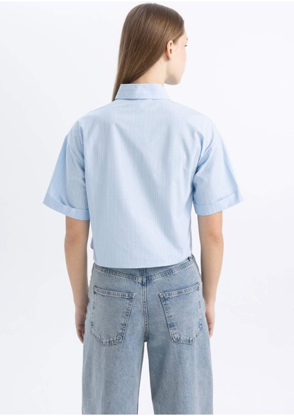 Coool Oversize Geniş Kalıp Çizgili Kısa Kollu Poplin Gömlek C0740AX24SM fırsatları