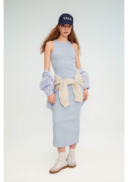 Bodycon Halter Yaka Fitilli Kaşkorse Maxi Kolsuz Elbise A4828AX24SM