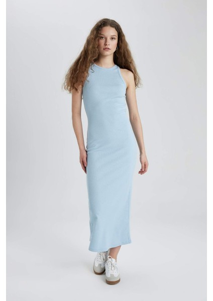 Bodycon Halter Yaka Fitilli Kaşkorse Maxi Kolsuz Elbise A4828AX24SM fırsatları