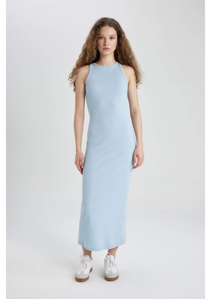 Bodycon Halter Yaka Fitilli Kaşkorse Maxi Kolsuz Elbise A4828AX24SM indirimleri