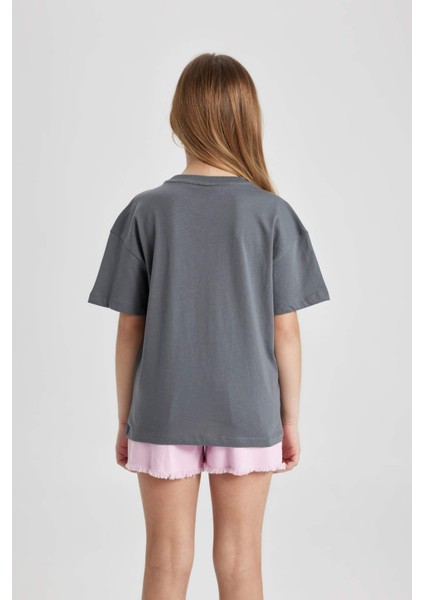 Kız Çocuk Winx Club Oversize Geniş Kalıp Bisiklet Yaka Kısa Kollu Tişört C2465A824SM