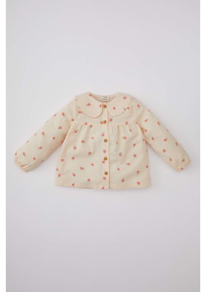 Kız Bebek Bebe Yaka Twill Çiçekli Uzun Kollu Gömlek B9734A524SP