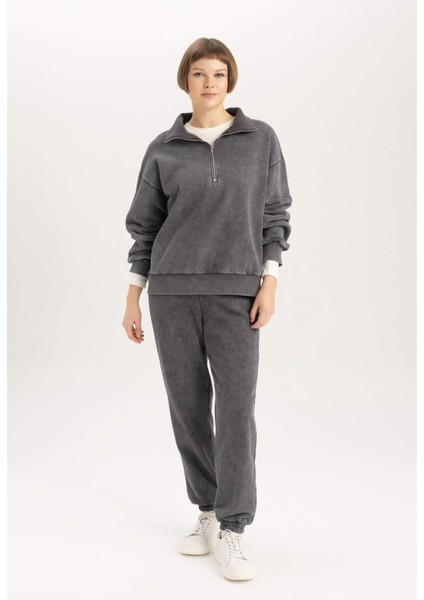 Relax Fit Polo Yaka Yarım Fermuarlı Sweatshirt B9016AX23WN