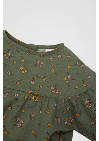 Kız Bebek Çiçekli Uzun Kollu Twill Elbise C0498A524SP