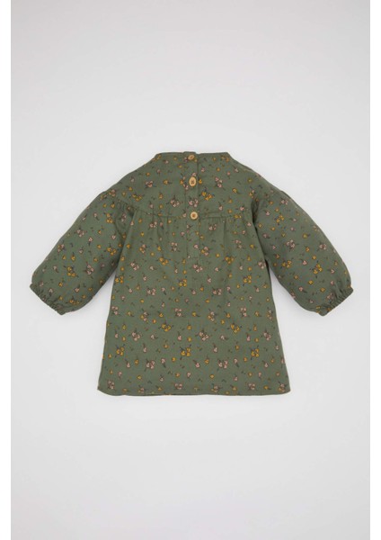 Kız Bebek Çiçekli Uzun Kollu Twill Elbise C0498A524SP