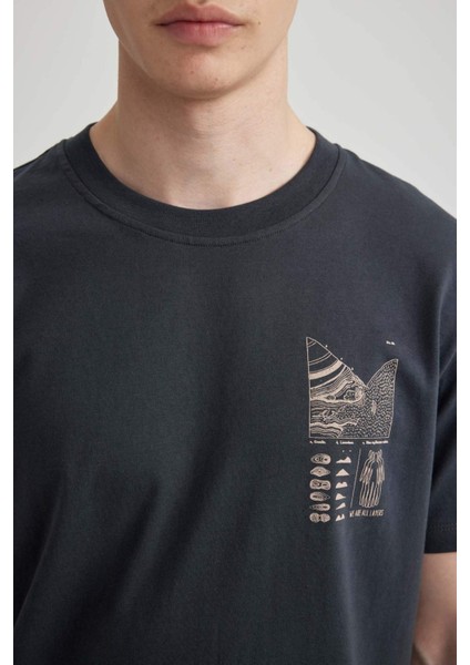 %100 Pamuk Slim Fit Dar Kesim Bisiklet Yaka Baskılı Kısa Kollu Tişört C2131AX24SM fırsatları