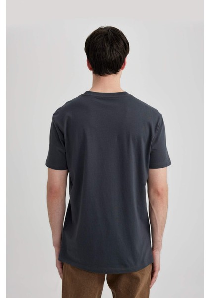%100 Pamuk Slim Fit Dar Kesim Bisiklet Yaka Baskılı Kısa Kollu Tişört C2131AX24SM indirimleri