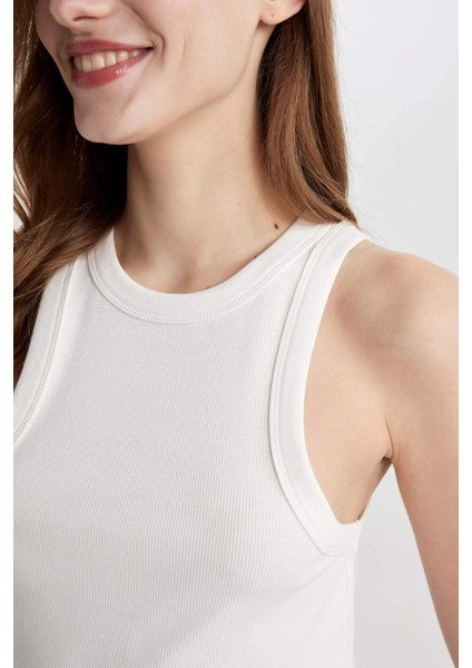 Slim Fit Dar Kesim Halter Yaka Fitilli Kaşkorse Atlet C4078AX24SP