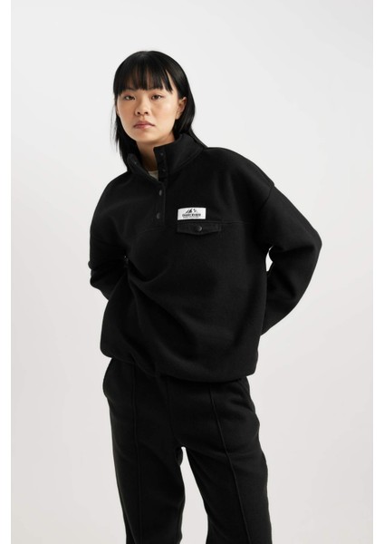 Coool Loose Fit Çıtçıtlı Dik Yaka Kol Ucu Etek Ucu Lastikli Polar Sweatshirt A9852AX23WN