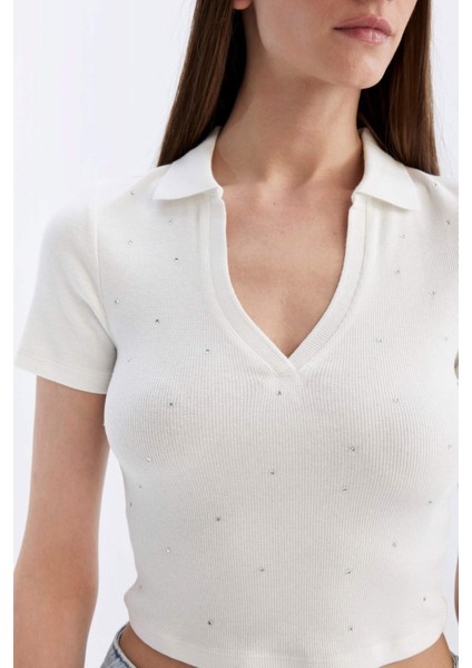 Slim Fit Dar Kesim Polo Yaka Fitilli Kaşkorse Kısa Kollu Tişört D4545AX24HS indirimleri