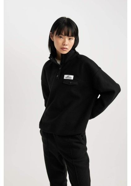 Coool Loose Fit Çıtçıtlı Dik Yaka Kol Ucu Etek Ucu Lastikli Polar Sweatshirt A9852AX23WN modelleri