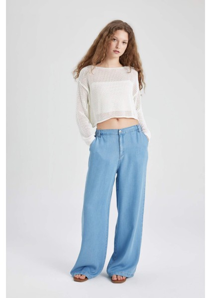 Wide Leg Yüksek Bel Geniş Paça Rahat Kalıp Uzun Jean Pantolon B5203AX24SM