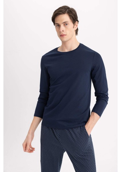 Slim Fit Dar Kesim Bisiklet Yaka Basic Düz Uzun Kollu Pijama Üstü Z2771AZ24SP