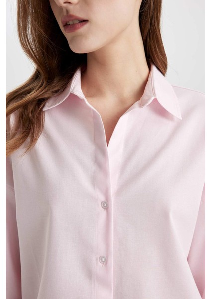 Oversize Geniş Kalıp Basic Düz Oxford Uzun Kollu Gömlek C4597AX24SM