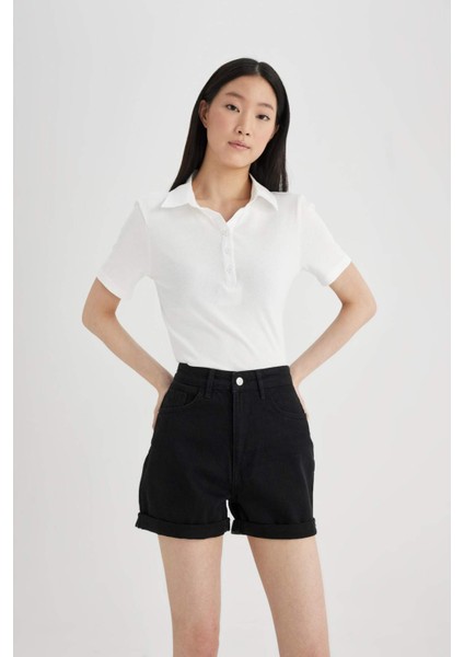 Mom Fit Yüksek Bel Jean Şort C1895AX24SM