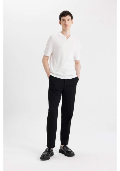 Slim Fit Dar Kesim Polo Yaka Kısa Kollu Basic Düz Fermuarlı Triko Tişört C4917AX24SM fiyatları