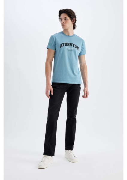 Slim Fit Dar Kesim Bisiklet Yaka Baskılı Kısa Kollu Tişört C5674AX24HS