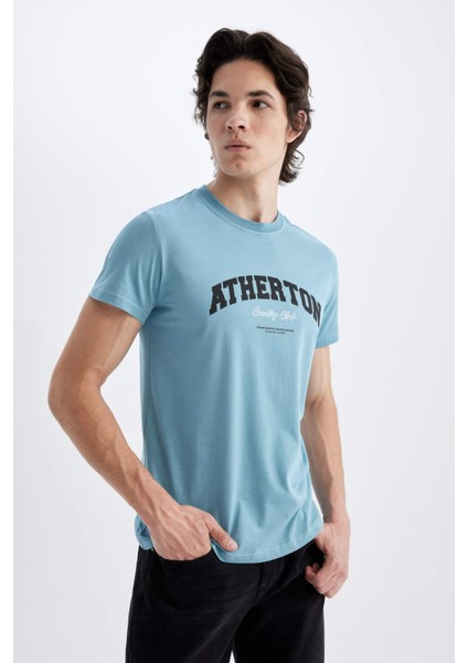 Slim Fit Dar Kesim Bisiklet Yaka Baskılı Kısa Kollu Tişört C5674AX24HS