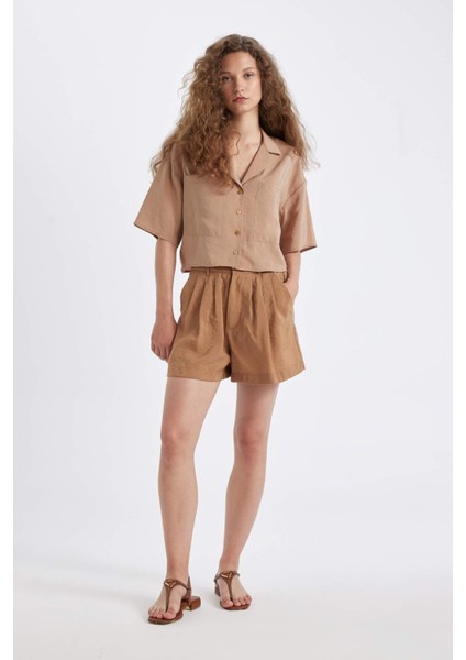 Oversize Geniş Kalıp Pijama Yaka Modal Kısa Kollu Gömlek X7255AZ24HS