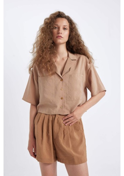 Oversize Geniş Kalıp Pijama Yaka Modal Kısa Kollu Gömlek X7255AZ24HS
