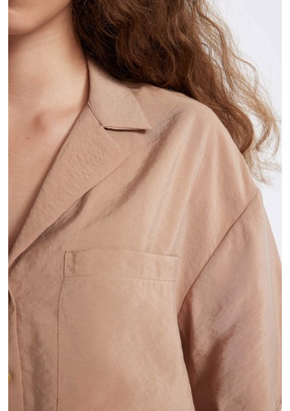 Oversize Geniş Kalıp Pijama Yaka Modal Kısa Kollu Gömlek X7255AZ24HS
