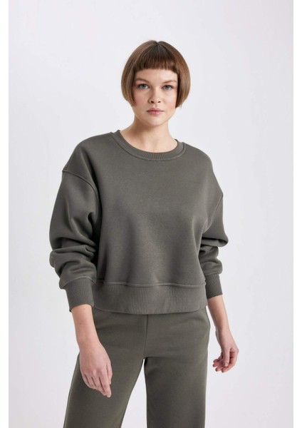 Relax Fit Bisiklet Yaka Kalın Basic Düz Sweatshirt B8568AX23WN