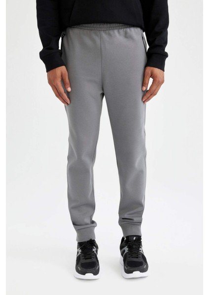 Fit Sporcu Jogger Eşofman Altı Slim Fit Dar Kesim Beli Paçası Lastikli Cepli Basic Düz D0928AX24AU