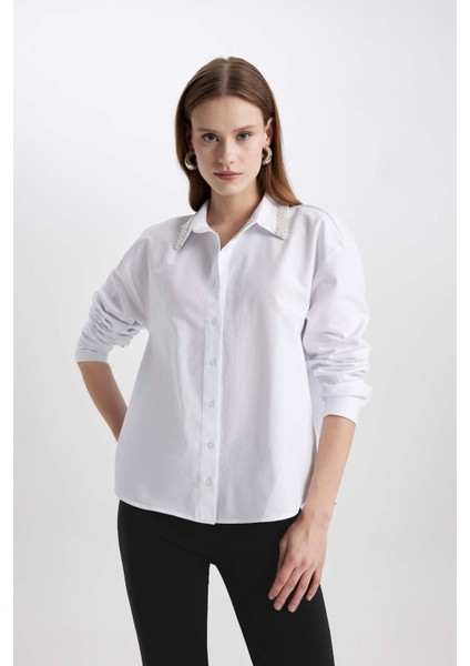 Oversize Geniş Kalıp Oxford Uzun Kollu Gömlek C3223AX24SP fırsatları