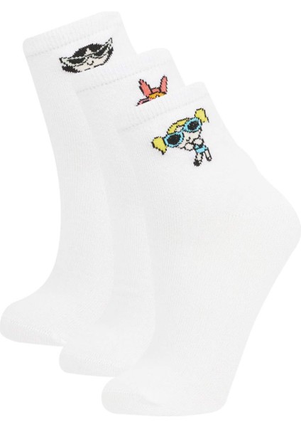 Kız Çocuk PowerPuff Girls 3'lü Pamuklu Uzun Çorap C1368A8NS