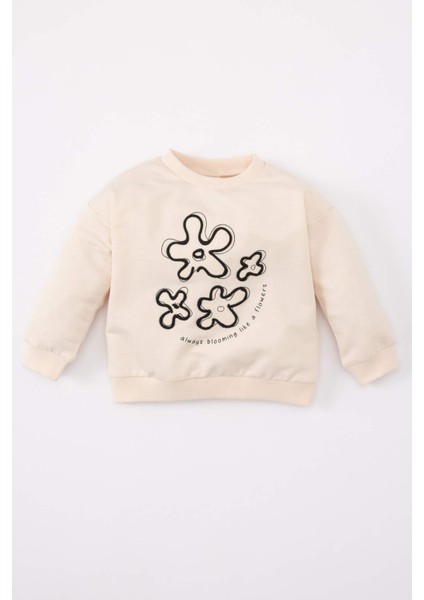 Kız Bebek Bisiklet Yaka Çiçek Baskılı Sweatshirt C0721A524Sp