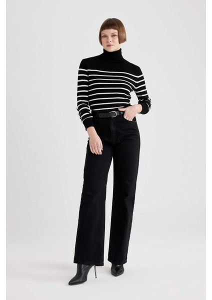 Regular Fit Çizgili Balıkçı Yaka Triko Kazak C1650AX23WN