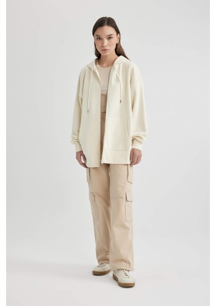 Oversize Geniş Kalıp Kapüşonlu Cepli Basic Düz Fermuarlı Sweatshirt V4233AZ24SP