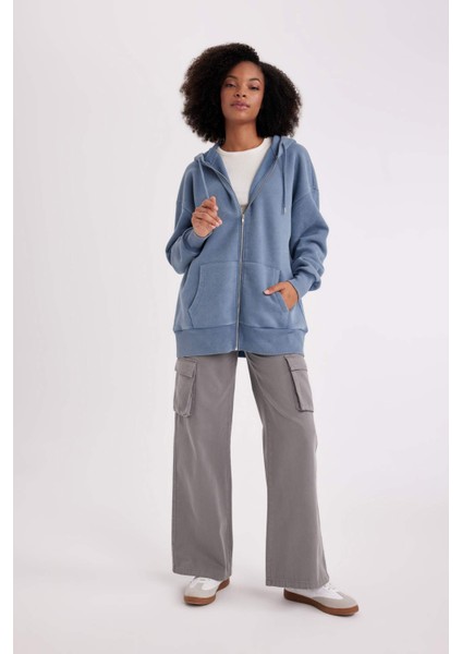 Oversize Fit Kapüşonlu Kalın Kumaş Yıkamalı Soluk Efektli Fermuarlı Sweatshirt B8289AX23WN fiyatları
