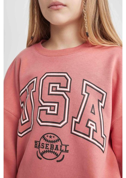 Kız Çocuk Oversize Geniş Kalıp Bisiklet Yaka Baskılı Sweatshirt C0571A824SP indirimleri