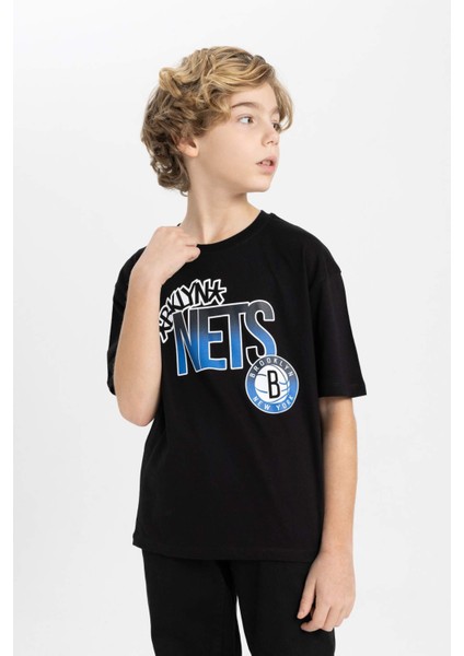 Erkek Çocuk NBA Brooklyn Nets Oversize Geniş Kalıp Bisiklet Yaka Kısa Kollu Tişört fırsatları