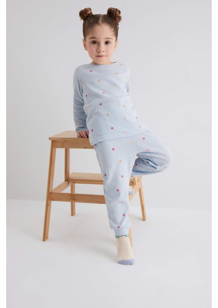 Kız Bebek Meyve Desenli Uzun Kollu Waffle Pijama Takımı B7745A524SP