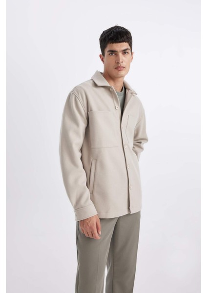 Relax Fit Polo Yaka Yün Görünümlü Gömlek Ceket B7382AX24SP