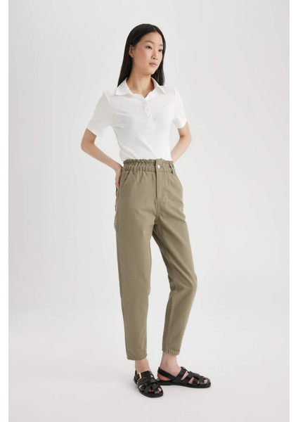 Paperbag Gabardin Kumaş Pantolon Yüksek Bel Cepli Basic Düz Standart Paça S2790AZ24SM