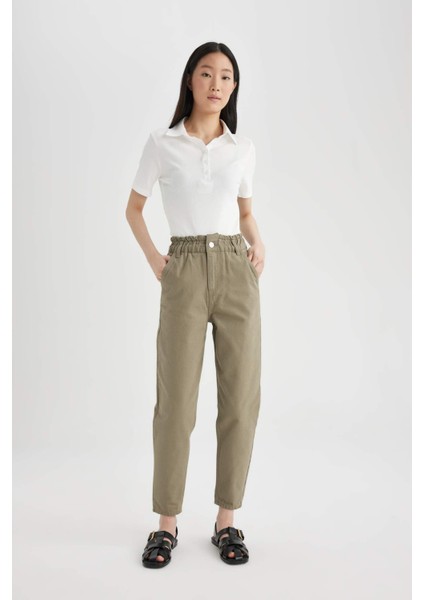 Paperbag Gabardin Kumaş Pantolon Yüksek Bel Cepli Basic Düz Standart Paça S2790AZ24SM