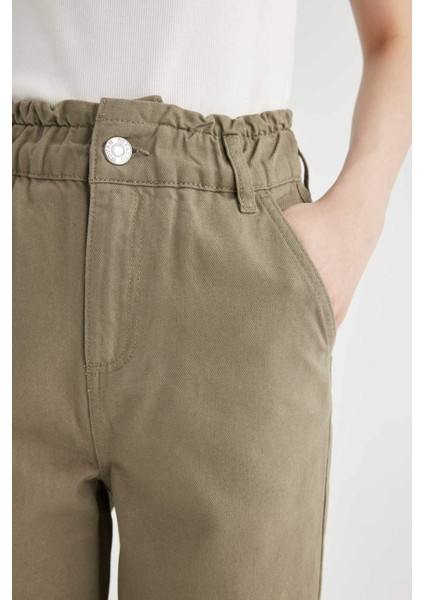 Paperbag Gabardin Kumaş Pantolon Yüksek Bel Cepli Basic Düz Standart Paça S2790AZ24SM