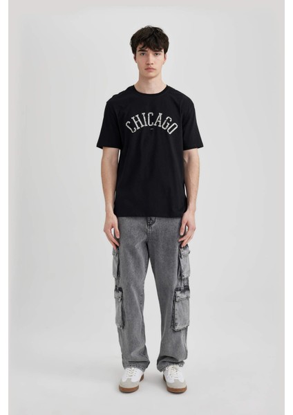 Regular Fit Bisiklet Yaka Baskılı Kısa Kollu Tişört C2137AX24SM