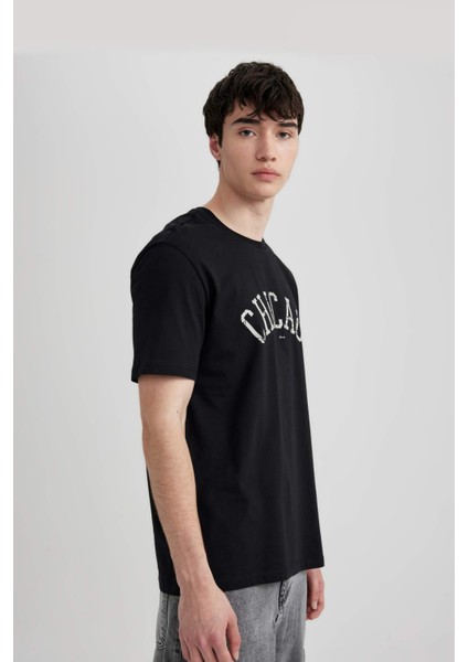 Regular Fit Bisiklet Yaka Baskılı Kısa Kollu Tişört C2137AX24SM