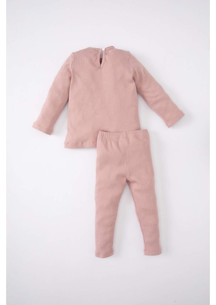 Kız Bebek Nakışlı Uzun Kollu Fitilli Kaşkorse Pijama Takımı B7751A524SP indirimleri