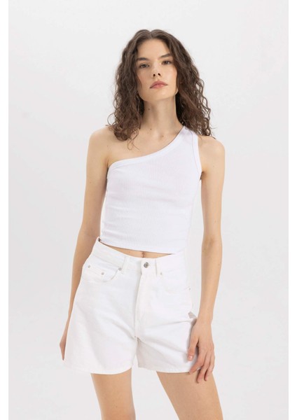 Slim Fit Dar Kesim Tek Omuzlu Fitilli Kaşkorse Atlet C9716AX24SM