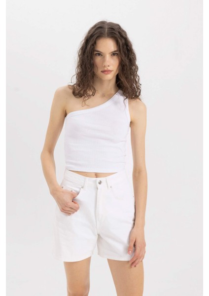 Slim Fit Dar Kesim Tek Omuzlu Fitilli Kaşkorse Atlet C9716AX24SM