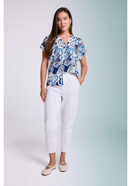 Regular Fit Bisiklet Yaka Desenli Kısa Kollu Gömlek I6173AZ24SM