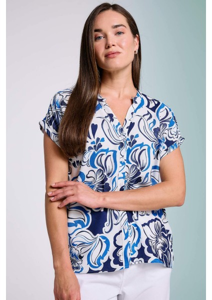 Regular Fit Bisiklet Yaka Desenli Kısa Kollu Gömlek I6173AZ24SM