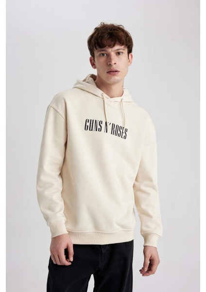 Guns N' Roses Boxy Fit Kapüşonlu Sırt Baskılı Sweatshirt B1639AX23WN